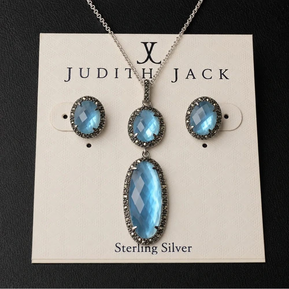 JUDITH JACK Sterling Silver Mother of Pearl Blue Topaz Necklace & Earring Set